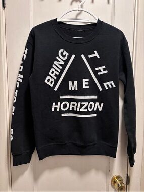 Hot Topic Black Crewneck Sweatshirt with White Band Logo